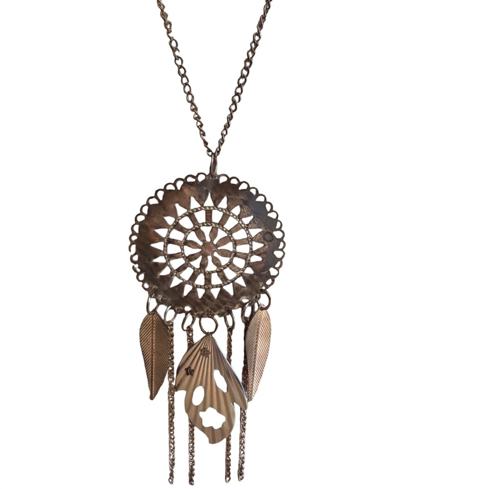 Boho Antique Bronze Dreamcatcher Pendant Necklace with Leaf Charms and Tassels